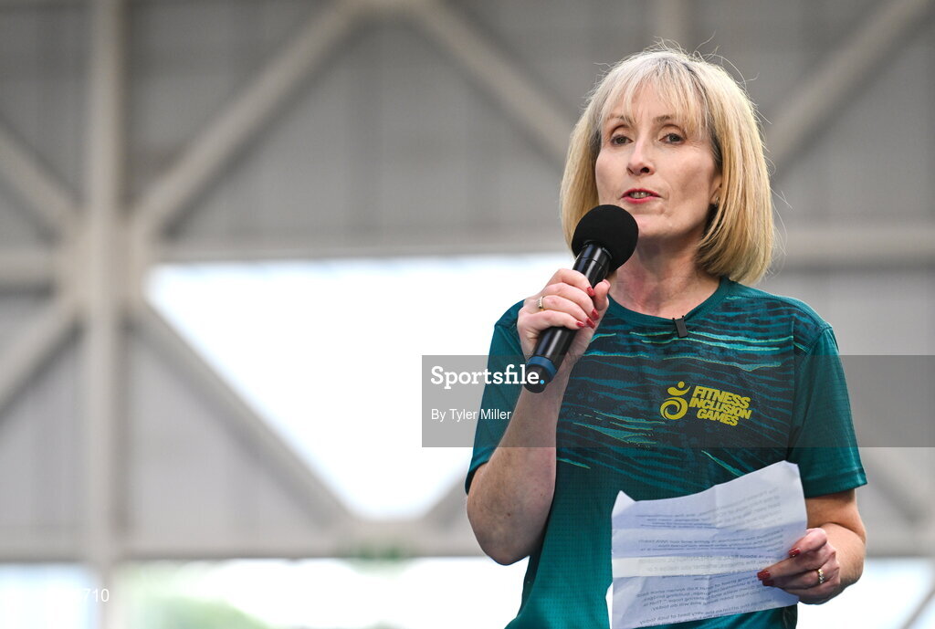 7 May 2026; More than a competition. Confidence, community and breaking down barriers. IWA’s Second Annual Fitness Inclusion Games brought athletes together to celebrate progress, resilience and the power of inclusion. Pictured during the IWA’s Second Annual Fitness Inclusion Games at the National Indoor Arena at the Sport Ireland Campus, Dublin is IWA CEO Ann Marie O'Grady. Photo by Tyler Miller/Sportsfile