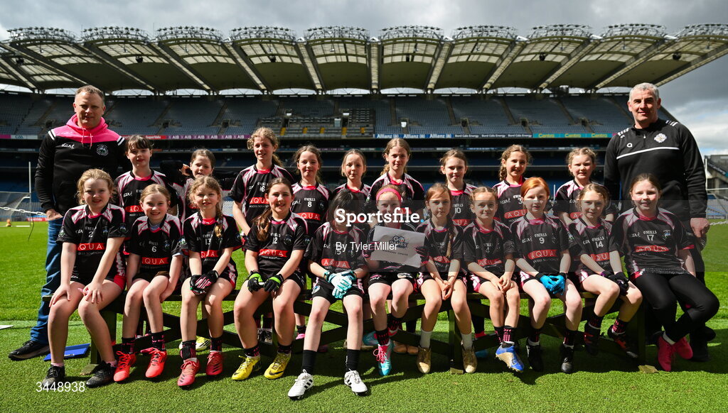 19 April 2026; The Knockainey, Limerick, team during the 2026 LGFA Under 10 Go Games Festival Day at Croke Park in Dublin. Photo by Tyler Miller/Sportsfile
