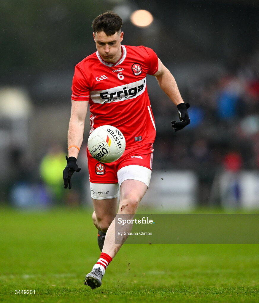 2 May 2026; Gareth McKinless of Derry during the Ulster GAA Football Senior Championship semi-final match between Derry and Monaghan at BOX-IT Athletic Grounds in Armagh. Photo by Shauna Clinton/Sportsfile