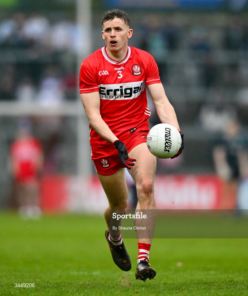 2 May 2026; Ruairi Forbes of Derry during the Ulster GAA Football Senior Championship semi-final match between Derry and Monaghan at BOX-IT Athletic Grounds in Armagh. Photo by Shauna Clinton/Sportsfile