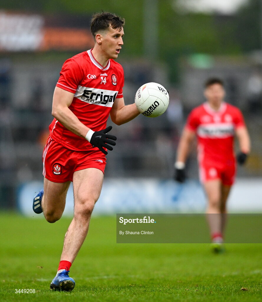 2 May 2026; Shane McGuigan of Derry during the Ulster GAA Football Senior Championship semi-final match between Derry and Monaghan at BOX-IT Athletic Grounds in Armagh. Photo by Shauna Clinton/Sportsfile