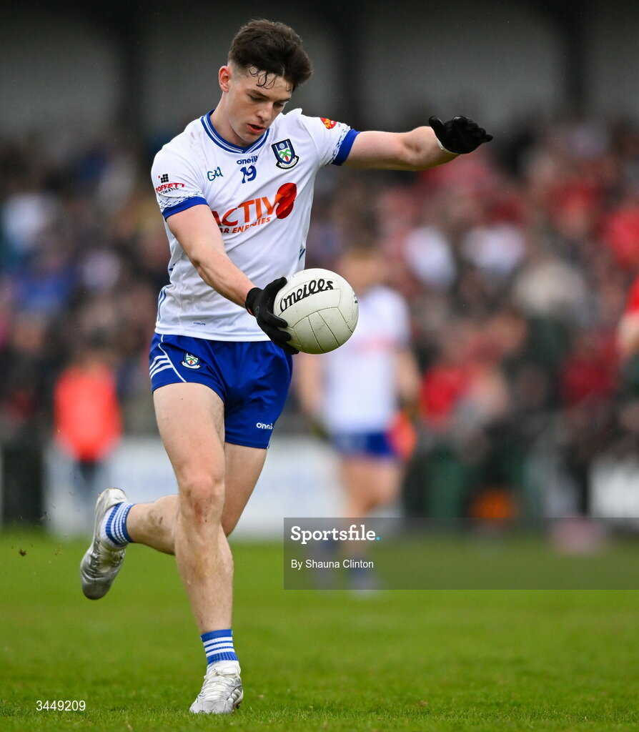 2 May 2026; Bobby McCaul of Monaghan during the Ulster GAA Football Senior Championship semi-final match between Derry and Monaghan at BOX-IT Athletic Grounds in Armagh. Photo by Shauna Clinton/Sportsfile