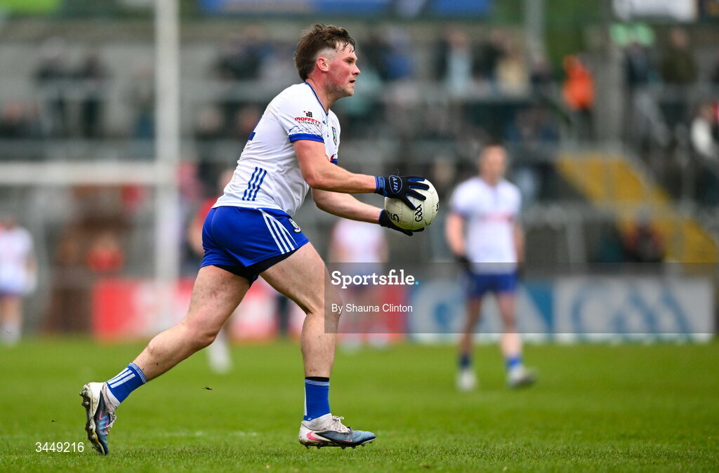 2 May 2026; Andrew Woods of Monaghan during the Ulster GAA Football Senior Championship semi-final match between Derry and Monaghan at BOX-IT Athletic Grounds in Armagh. Photo by Shauna Clinton/Sportsfile