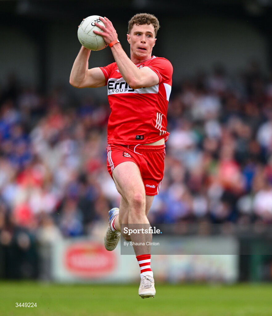 2 May 2026; Eoin McEvoy of Derry during the Ulster GAA Football Senior Championship semi-final match between Derry and Monaghan at BOX-IT Athletic Grounds in Armagh. Photo by Shauna Clinton/Sportsfile