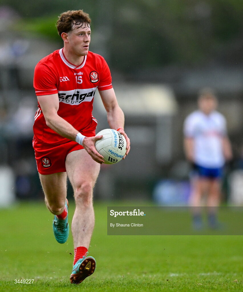 2 May 2026; Lachlan Murray of Derry during the Ulster GAA Football Senior Championship semi-final match between Derry and Monaghan at BOX-IT Athletic Grounds in Armagh. Photo by Shauna Clinton/Sportsfile