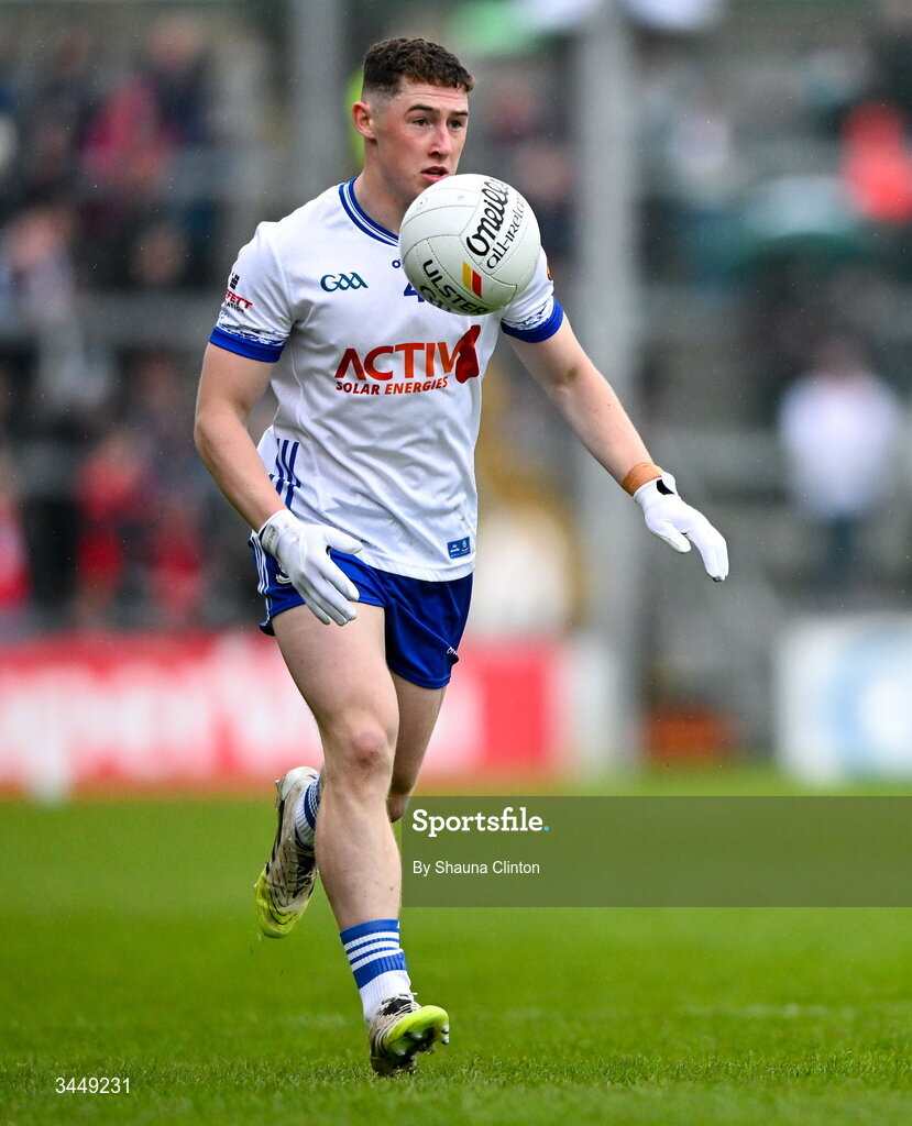 2 May 2026; Dylan Byrne of Monaghan during the Ulster GAA Football Senior Championship semi-final match between Derry and Monaghan at BOX-IT Athletic Grounds in Armagh. Photo by Shauna Clinton/Sportsfile