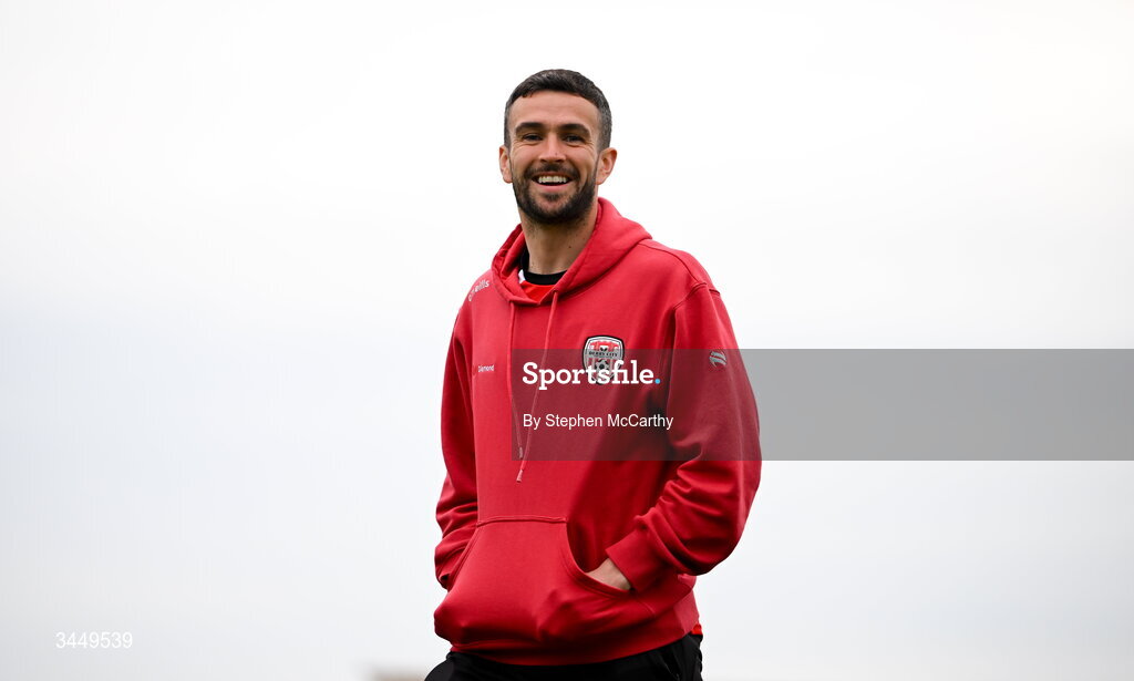 8 May 2026; Michael Duffy of Derry City before the SSE Airtricity Men’s Premier Division match between Drogheda United and Derry City at Sullivan & Lambe Park in Drogheda, Louth. Photo by Stephen McCarthy/Sportsfile
