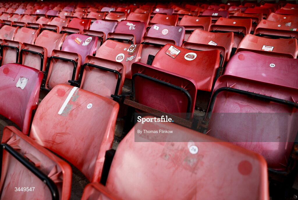 8 May 2026; A general view of seating before the SSE Airtricity Men’s Premier Division match between St Patrick's Athletic and Waterford at Richmond Park in Dublin. Photo by Thomas Flinkow/Sportsfile