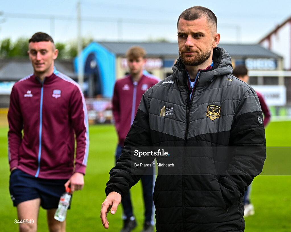 8 May 2026; Aaron Bolger of Galway United walks the pitch before the SSE Airtricity Men’s Premier Division match between Galway United and Shamrock Rovers at Eamonn Deacy Park in Galway. Photo by Piaras Ó Mídheach/Sportsfile