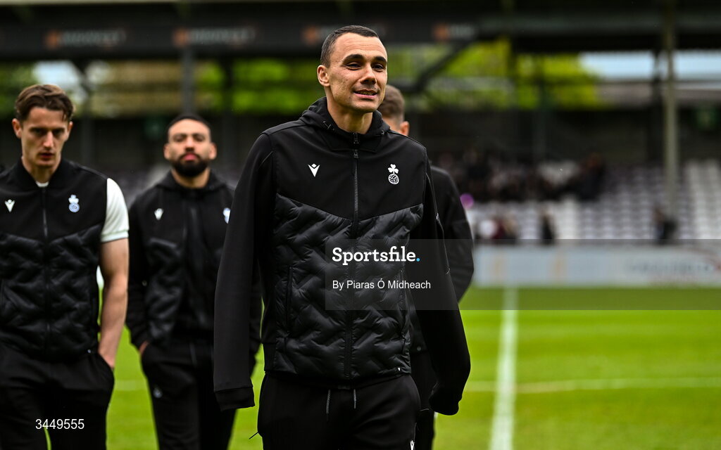 8 May 2026; Graham Burke of Shamrock Rovers walks the pitch before the SSE Airtricity Men’s Premier Division match between Galway United and Shamrock Rovers at Eamonn Deacy Park in Galway. Photo by Piaras Ó Mídheach/Sportsfile