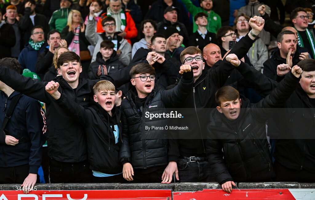 8 May 2026; Shamrock Rovers supporters at the SSE Airtricity Men’s Premier Division match between Galway United and Shamrock Rovers at Eamonn Deacy Park in Galway. Photo by Piaras Ó Mídheach/Sportsfile