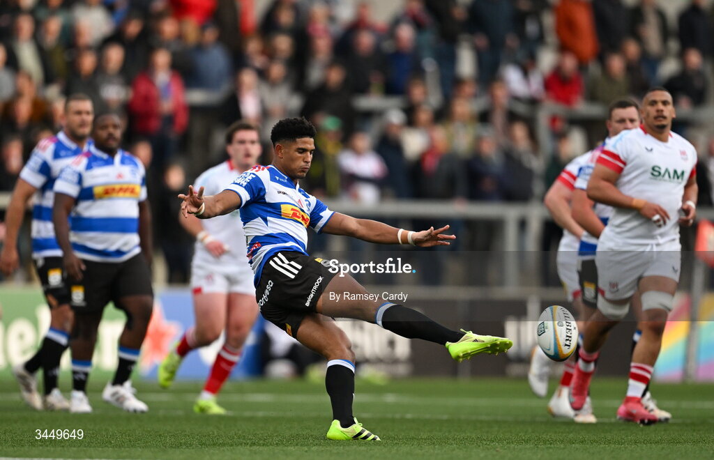 8 May 2026; Sacha Feinberg-Mngomezulu of DHL Stormers during the United Rugby Championship match between Ulster and DHL Stormers at Affidea Stadium in Belfast. Photo by Ramsey Cardy/Sportsfile