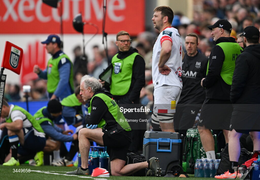 8 May 2026; Ulster captain Iain Henderson after being shown a red card during the United Rugby Championship match between Ulster and DHL Stormers at Affidea Stadium in Belfast. Photo by Ramsey Cardy/Sportsfile
