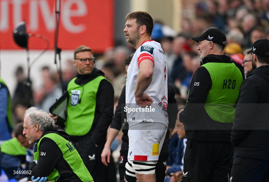 8 May 2026; Ulster captain Iain Henderson after being shown a red card during the United Rugby Championship match between Ulster and DHL Stormers at Affidea Stadium in Belfast. Photo by Ramsey Cardy/Sportsfile