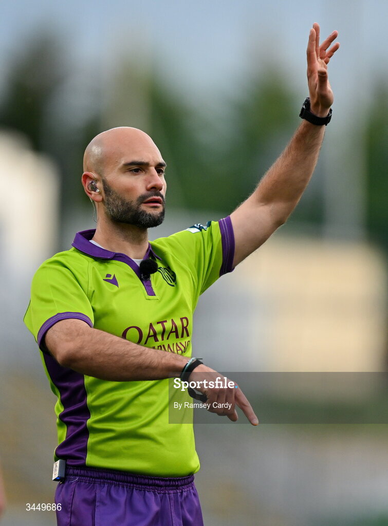 8 May 2026; Referee Andrea Piardi during the United Rugby Championship match between Ulster and DHL Stormers at Affidea Stadium in Belfast. Photo by Ramsey Cardy/Sportsfile