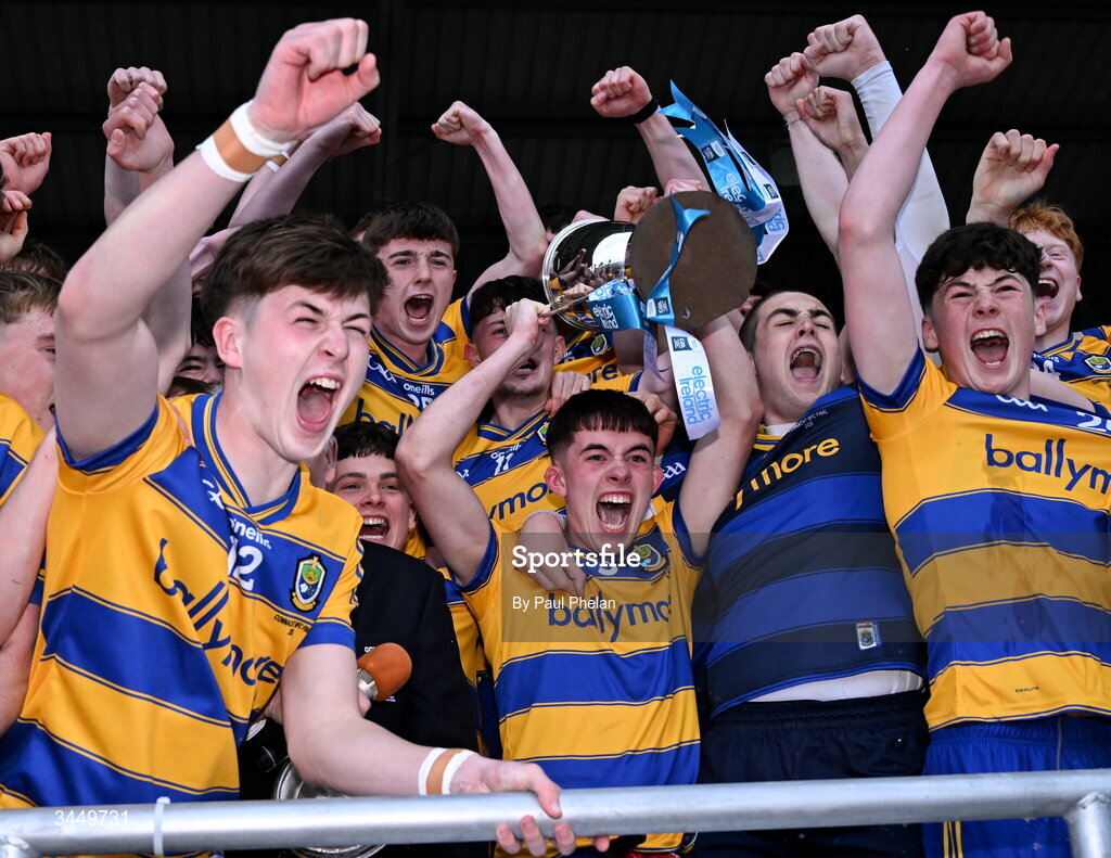 8 May 2026; Roscommon captain Tadgh Fallon lifts the cup after winning the Electric Ireland Connacht GAA Minor Football Championship final match between Galway and Roscommon at Tuam Stadium in Galway. Photo by Paul Phelan/Sportsfile