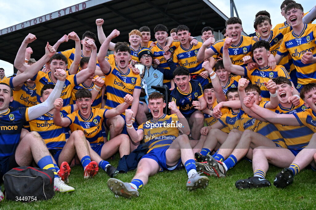 8 May 2026; Roscommon players celebrate with the cup after winning the Electric Ireland Connacht GAA Minor Football Championship final match between Galway and Roscommon at Tuam Stadium in Galway. Photo by Paul Phelan/Sportsfile