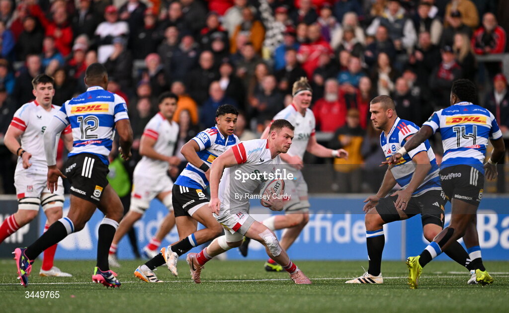 8 May 2026; Zac Ward of Ulster during the United Rugby Championship match between Ulster and DHL Stormers at Affidea Stadium in Belfast. Photo by Ramsey Cardy/Sportsfile