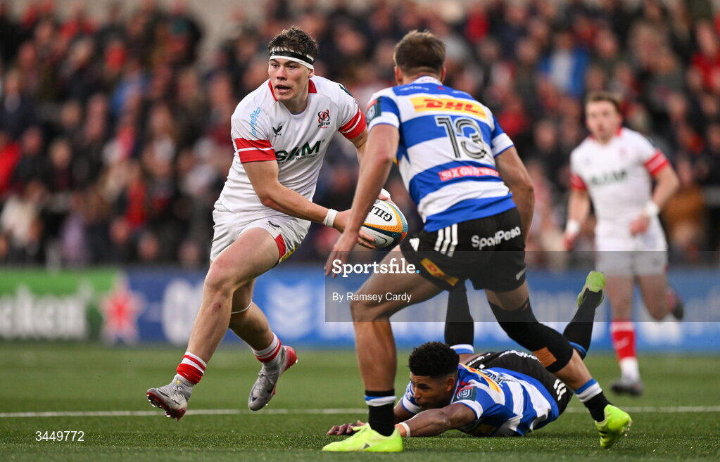 8 May 2026; Jude Postlethwaite of Ulster during the United Rugby Championship match between Ulster and DHL Stormers at Affidea Stadium in Belfast. Photo by Ramsey Cardy/Sportsfile