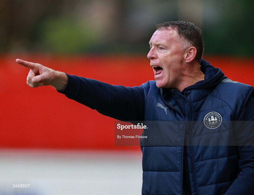 8 May 2026; Waterford manager Graham Coughlan during the SSE Airtricity Men’s Premier Division match between St Patrick's Athletic and Waterford at Richmond Park in Dublin. Photo by Thomas Flinkow/Sportsfile