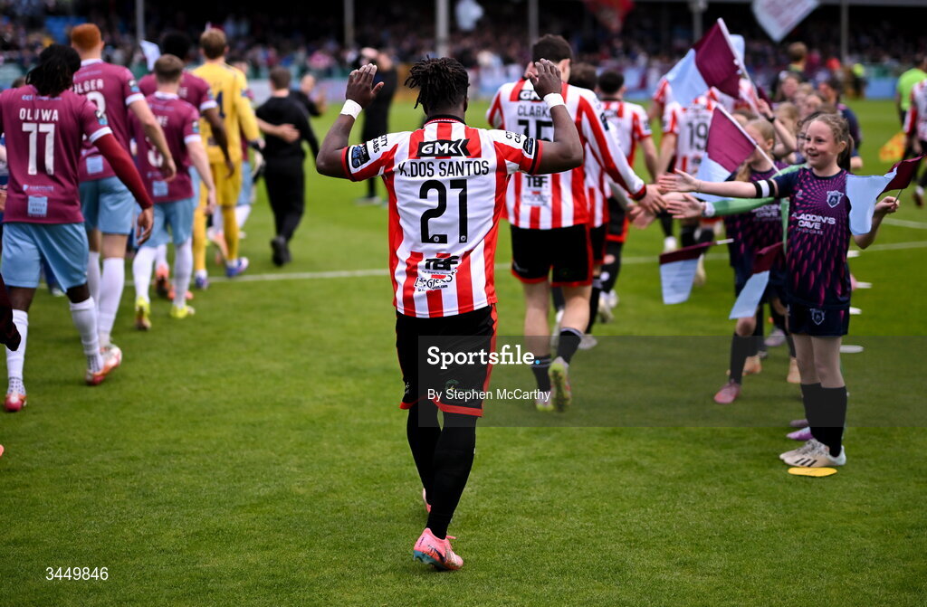 8 May 2026; Kevin dos Santos of Derry City before the SSE Airtricity Men’s Premier Division match between Drogheda United and Derry City at Sullivan & Lambe Park in Drogheda, Louth. Photo by Stephen McCarthy/Sportsfile