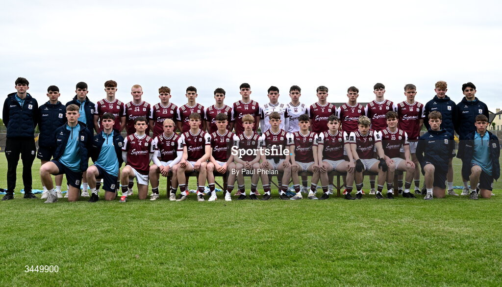 8 May 2026; The Galway squad before the Electric Ireland Connacht GAA Minor Football Championship final match between Galway and Roscommon at Tuam Stadium in Galway. Photo by Paul Phelan/Sportsfile