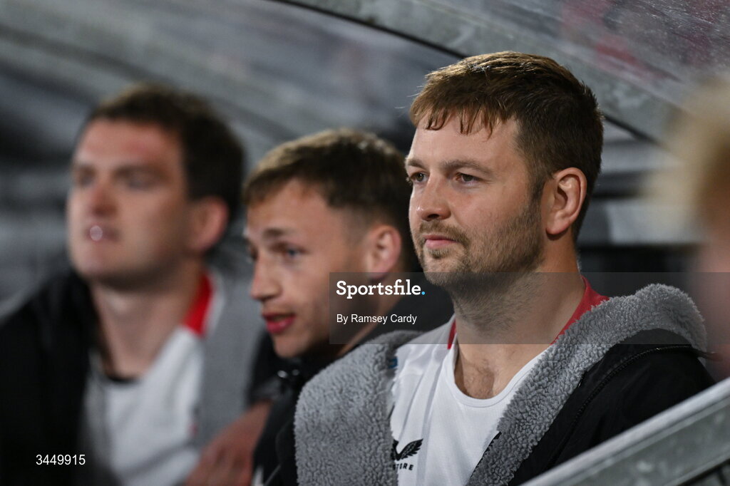 8 May 2026; Ulster captain Iain Henderson watches on after being shown a red card during the United Rugby Championship match between Ulster and DHL Stormers at Affidea Stadium in Belfast. Photo by Ramsey Cardy/Sportsfile