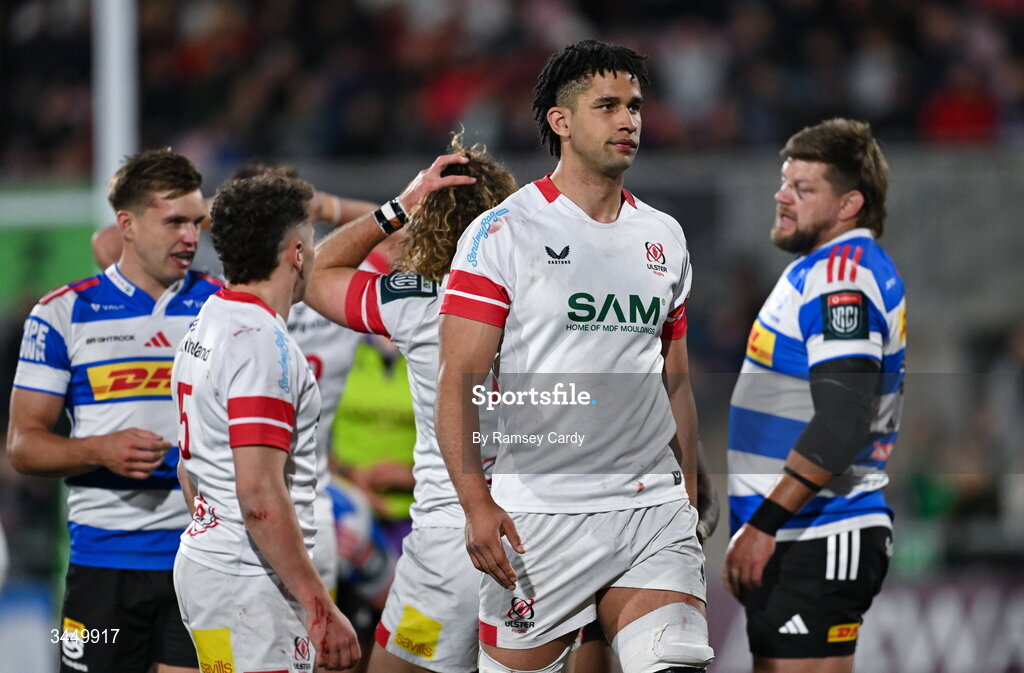 8 May 2026; Cormac Izuchukwu of Ulster after his side's draw in the United Rugby Championship match between Ulster and DHL Stormers at Affidea Stadium in Belfast. Photo by Ramsey Cardy/Sportsfile