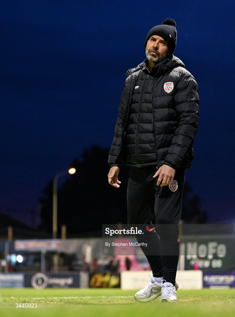 8 May 2026; Derry City manager Tiernan Lynch during the SSE Airtricity Men’s Premier Division match between Drogheda United and Derry City at Sullivan & Lambe Park in Drogheda, Louth. Photo by Stephen McCarthy/Sportsfile