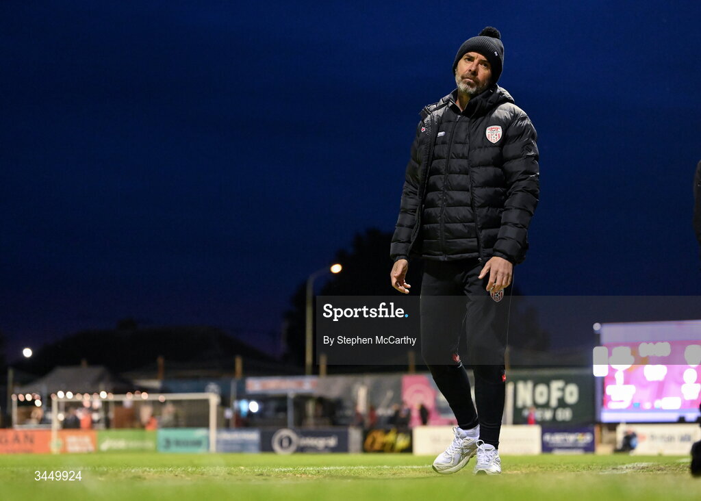 8 May 2026; Derry City manager Tiernan Lynch during the SSE Airtricity Men’s Premier Division match between Drogheda United and Derry City at Sullivan & Lambe Park in Drogheda, Louth. Photo by Stephen McCarthy/Sportsfile