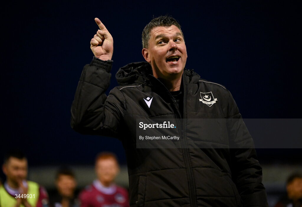 8 May 2026; Drogheda United manager Kevin Doherty celebrates after the SSE Airtricity Men’s Premier Division match between Drogheda United and Derry City at Sullivan & Lambe Park in Drogheda, Louth. Photo by Stephen McCarthy/Sportsfile