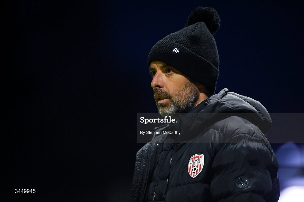 8 May 2026; Derry City manager Tiernan Lynch during the SSE Airtricity Men’s Premier Division match between Drogheda United and Derry City at Sullivan & Lambe Park in Drogheda, Louth. Photo by Stephen McCarthy/Sportsfile