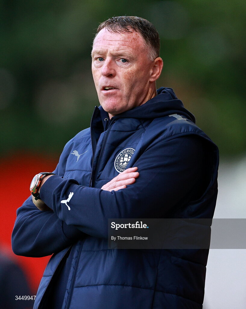 8 May 2026; Waterford manager Graham Coughlan during the SSE Airtricity Men’s Premier Division match between St Patrick's Athletic and Waterford at Richmond Park in Dublin. Photo by Thomas Flinkow/Sportsfile