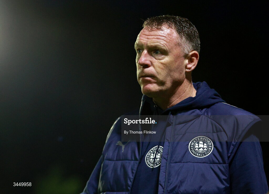 8 May 2026; Waterford manager Graham Coughlan leaves the pitch after his side's defeat in the SSE Airtricity Men’s Premier Division match between St Patrick's Athletic and Waterford at Richmond Park in Dublin. Photo by Thomas Flinkow/Sportsfile