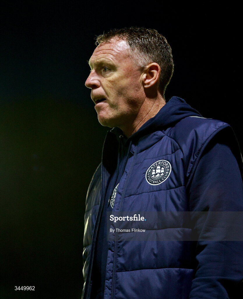 8 May 2026; Waterford manager Graham Coughlan leaves the pitch after his side's defeat in the SSE Airtricity Men’s Premier Division match between St Patrick's Athletic and Waterford at Richmond Park in Dublin. Photo by Thomas Flinkow/Sportsfile