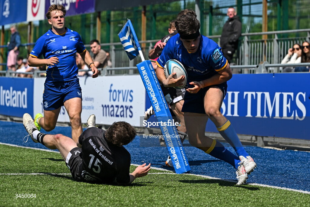 9 May 2026; Inigo Cruise-O’Brien of Leinster scores his side's fourth try during the IRFU Interprovincial A Championship match between Leinster A and Ulster A at Energia Park in Dublin. Photo by Stephen McCarthy/Sportsfile