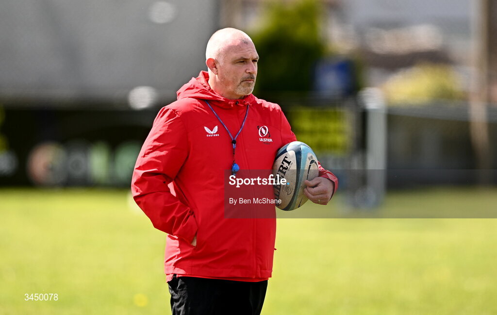 9 May 2026; Ulster head coach Damien Campbell before the IRFU Men's Junior Interprovincial Round 3 match between Ulster and Leinster at Lisburn RFC in Lisburn, Antrim. Photo by Ben McShane/Sportsfile