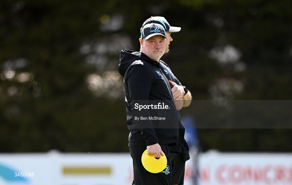 9 May 2026; Leinster head coach Enda Finn before the IRFU Men's Junior Interprovincial Round 3 match between Ulster and Leinster at Lisburn RFC in Lisburn, Antrim. Photo by Ben McShane/Sportsfile