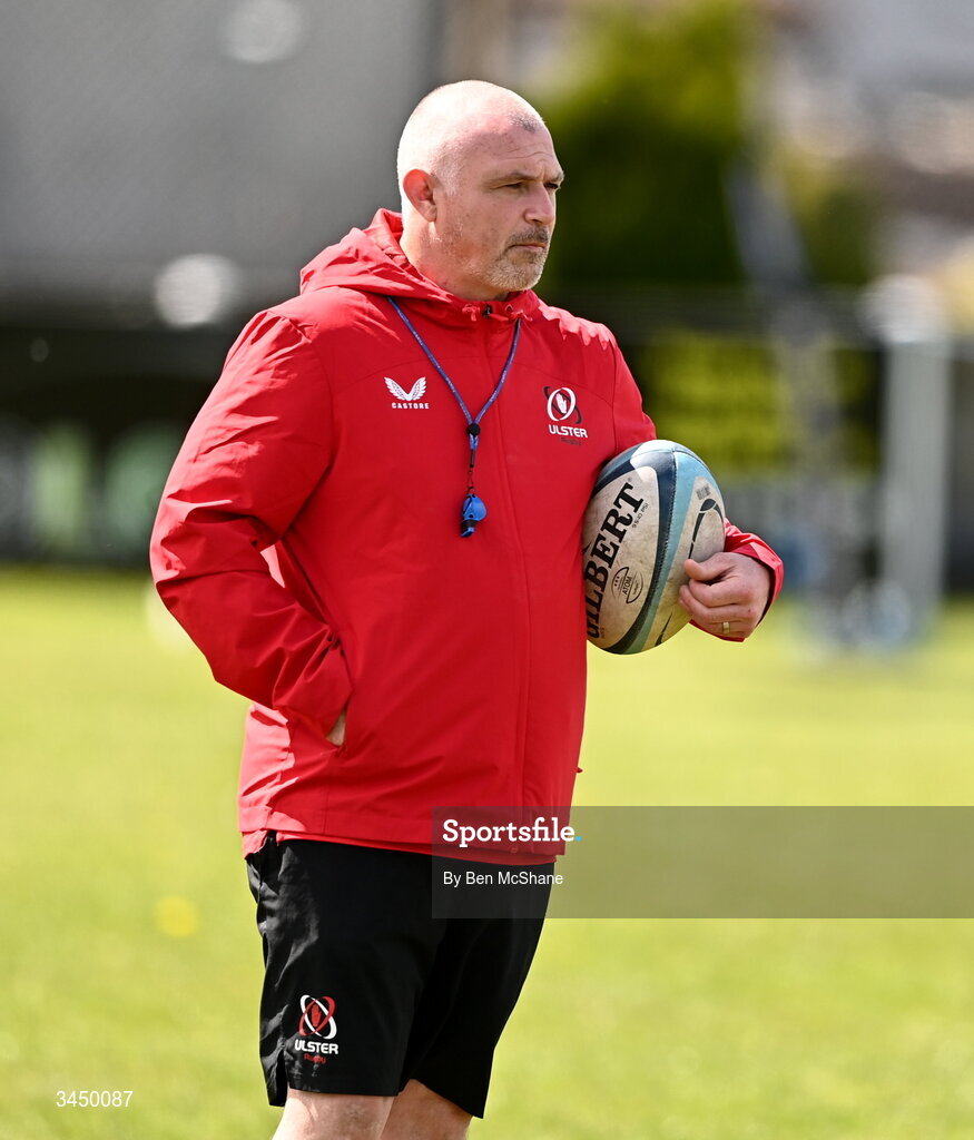 9 May 2026; Ulster head coach Damien Campbell before the IRFU Men's Junior Interprovincial Round 3 match between Ulster and Leinster at Lisburn RFC in Lisburn, Antrim. Photo by Ben McShane/Sportsfile