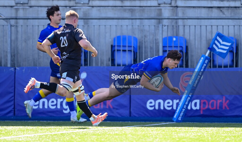 9 May 2026; Jack Deegan of Leinster scores his side's 10th try during the IRFU Interprovincial A Championship match between Leinster A and Ulster A at Energia Park in Dublin. Photo by Stephen McCarthy/Sportsfile