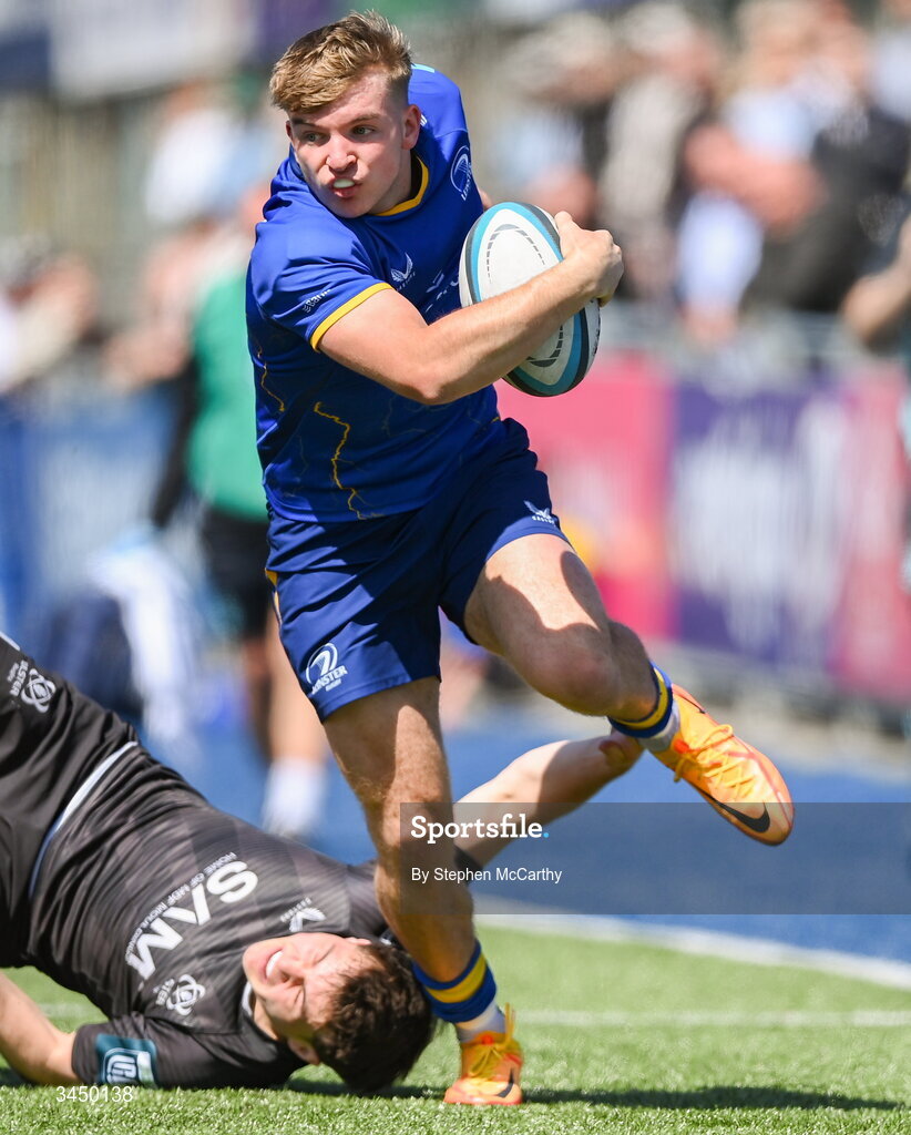 9 May 2026; Jonny O’Sullivan of Leinster evades the tackle of Bradley McNamara of Ulster during the IRFU Interprovincial A Championship match between Leinster A and Ulster A at Energia Park in Dublin. Photo by Stephen McCarthy/Sportsfile