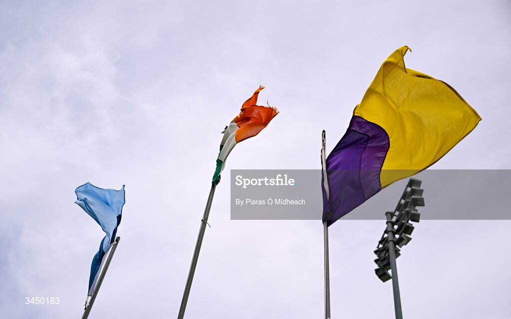 9 May 2026; The flags of Dublin GAA, the Irish tricolour, and Wexford GAA flying in the ground before the Leinster GAA Senior Hurling Championship round 3 match between Wexford and Dublin at Chadwicks Wexford Park in Wexford. Photo by Piaras Ó Mídheach/Sportsfile
