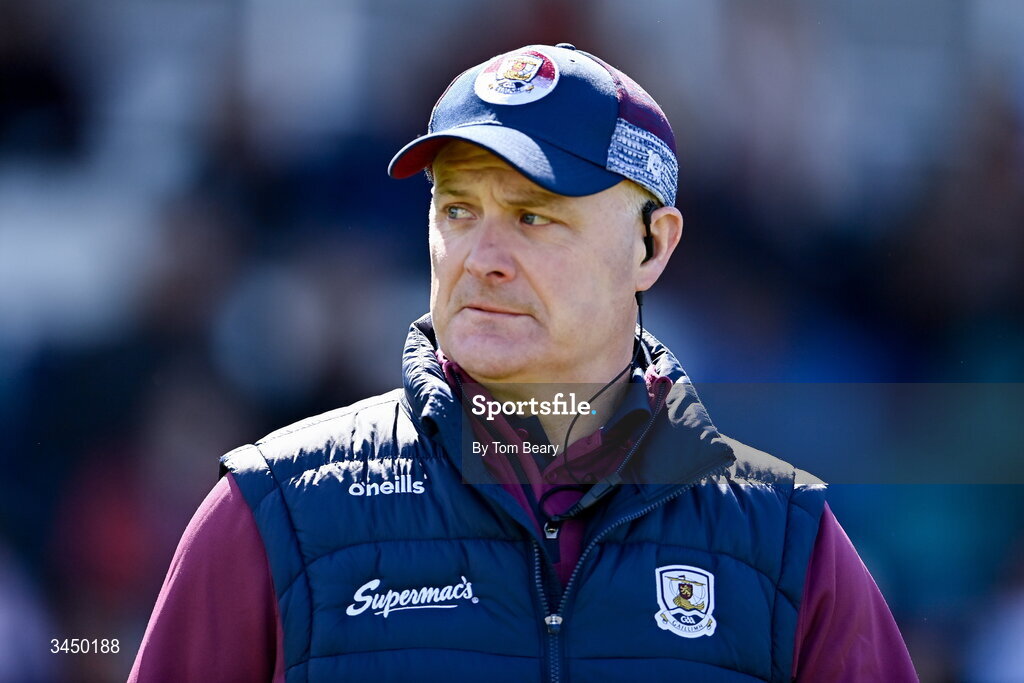 9 May 2026;  Galway manager Micheál Donoghue before the Leinster GAA Senior Hurling Championship round 3 match between Kildare and Galway at Cedral St Conleth's Park in Newbridge, Kildare. Photo by Tom Beary/Sportsfile