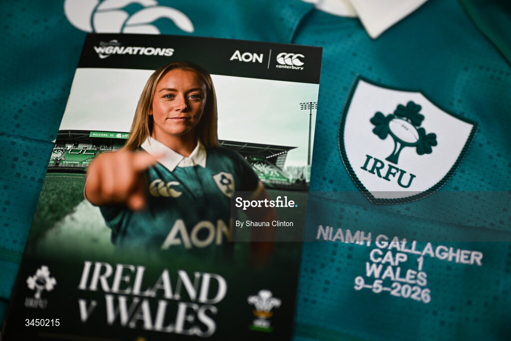 9 May 2026; The jersey of Niamh Gallagher of Ireland is seen alongside the match programme in the dressing room ahead of the Women's 6 Nations Rugby Championship match between Ireland and Wales at Affidea Stadium in Belfast. Photo by Shauna Clinton/Sportsfile
