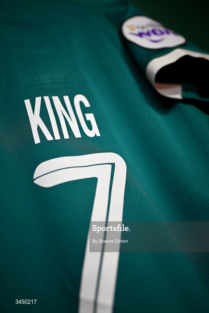 9 May 2026; The jersey of Ireland captain Erin King is seen hanging in the dressing room ahead of the Women's 6 Nations Rugby Championship match between Ireland and Wales at Affidea Stadium in Belfast. Photo by Shauna Clinton/Sportsfile