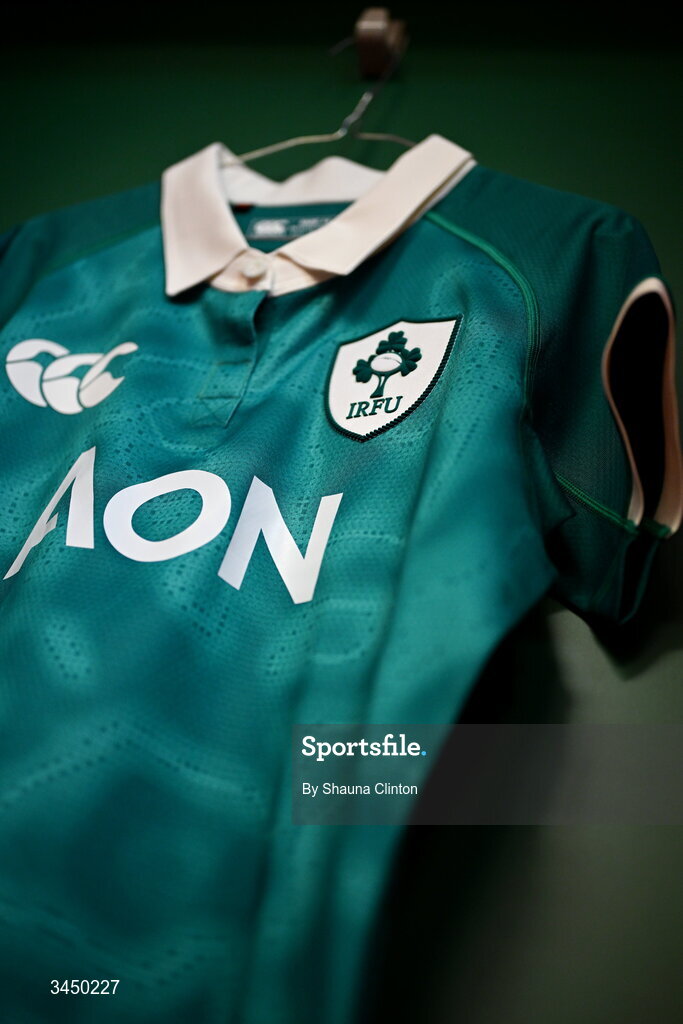 9 May 2026; The jersey of Ireland captain Erin King is seen hanging in the dressing room ahead of the Women's 6 Nations Rugby Championship match between Ireland and Wales at Affidea Stadium in Belfast. Photo by Shauna Clinton/Sportsfile