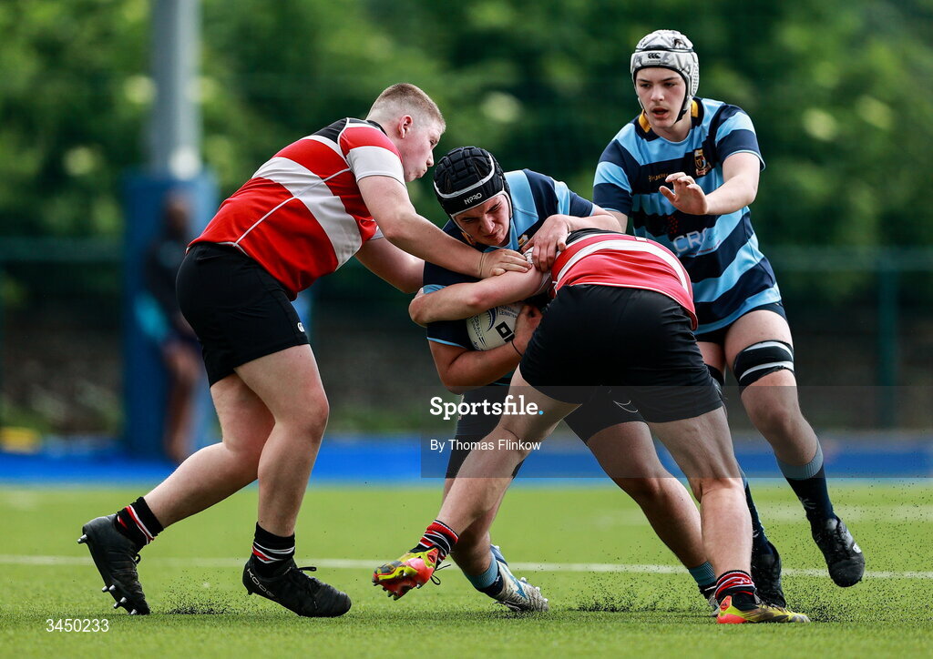 4 May 2026; Action from the U16 Plate match between Navan RFC and Wicklow RFC during the Leinster Rugby Youth Boys Cup Finals at Energia Park in Dublin. Photo by Thomas Flinkow/Sportsfile