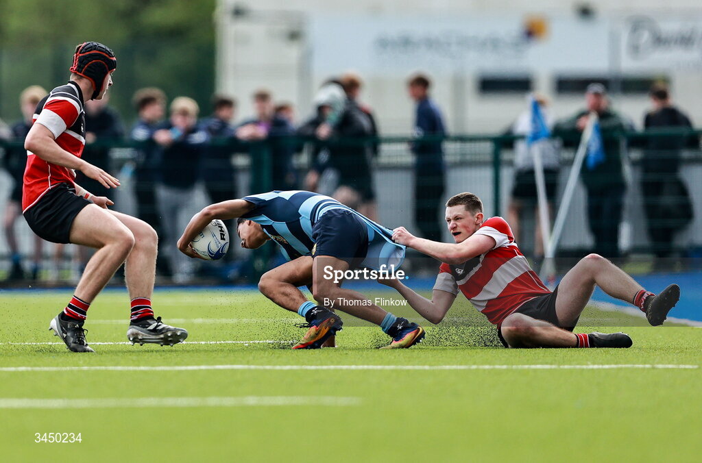 4 May 2026; Action from the U16 Plate match between Navan RFC and Wicklow RFC during the Leinster Rugby Youth Boys Cup Finals at Energia Park in Dublin. Photo by Thomas Flinkow/Sportsfile