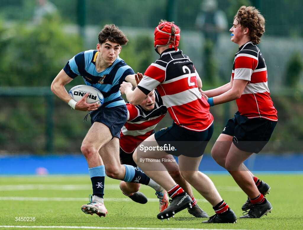 4 May 2026; Action from the U16 Plate match between Navan RFC and Wicklow RFC during the Leinster Rugby Youth Boys Cup Finals at Energia Park in Dublin. Photo by Thomas Flinkow/Sportsfile