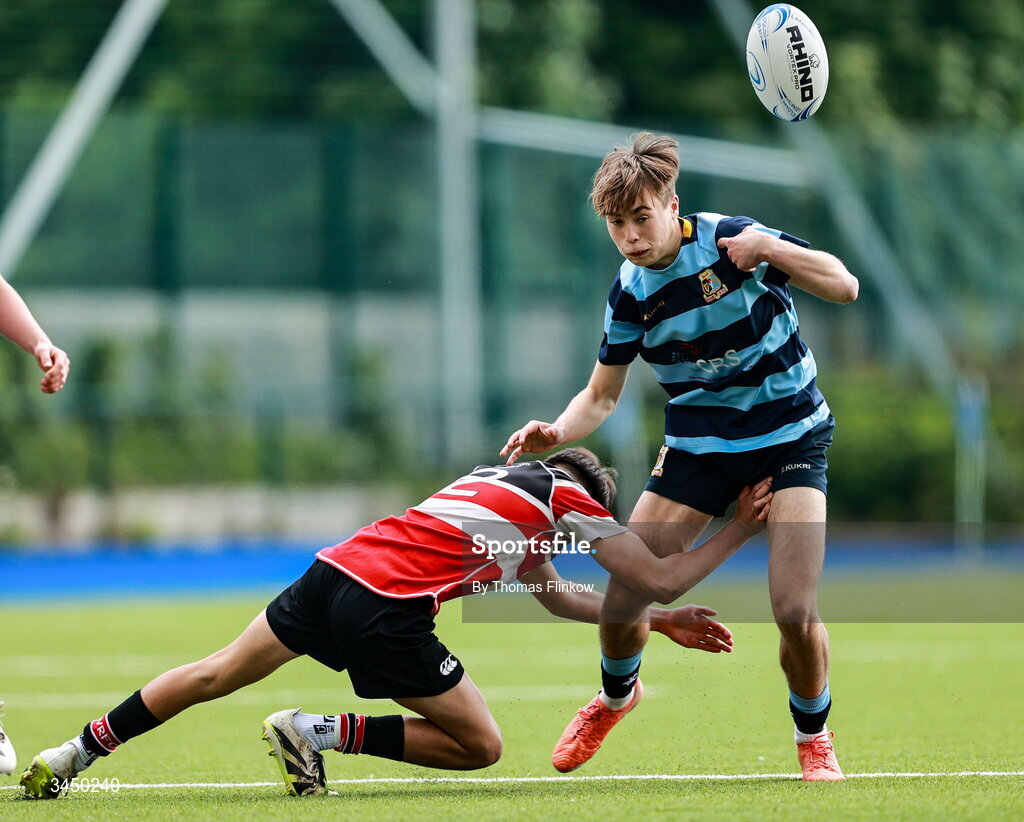 4 May 2026; Action from the U16 Plate match between Navan RFC and Wicklow RFC during the Leinster Rugby Youth Boys Cup Finals at Energia Park in Dublin. Photo by Thomas Flinkow/Sportsfile